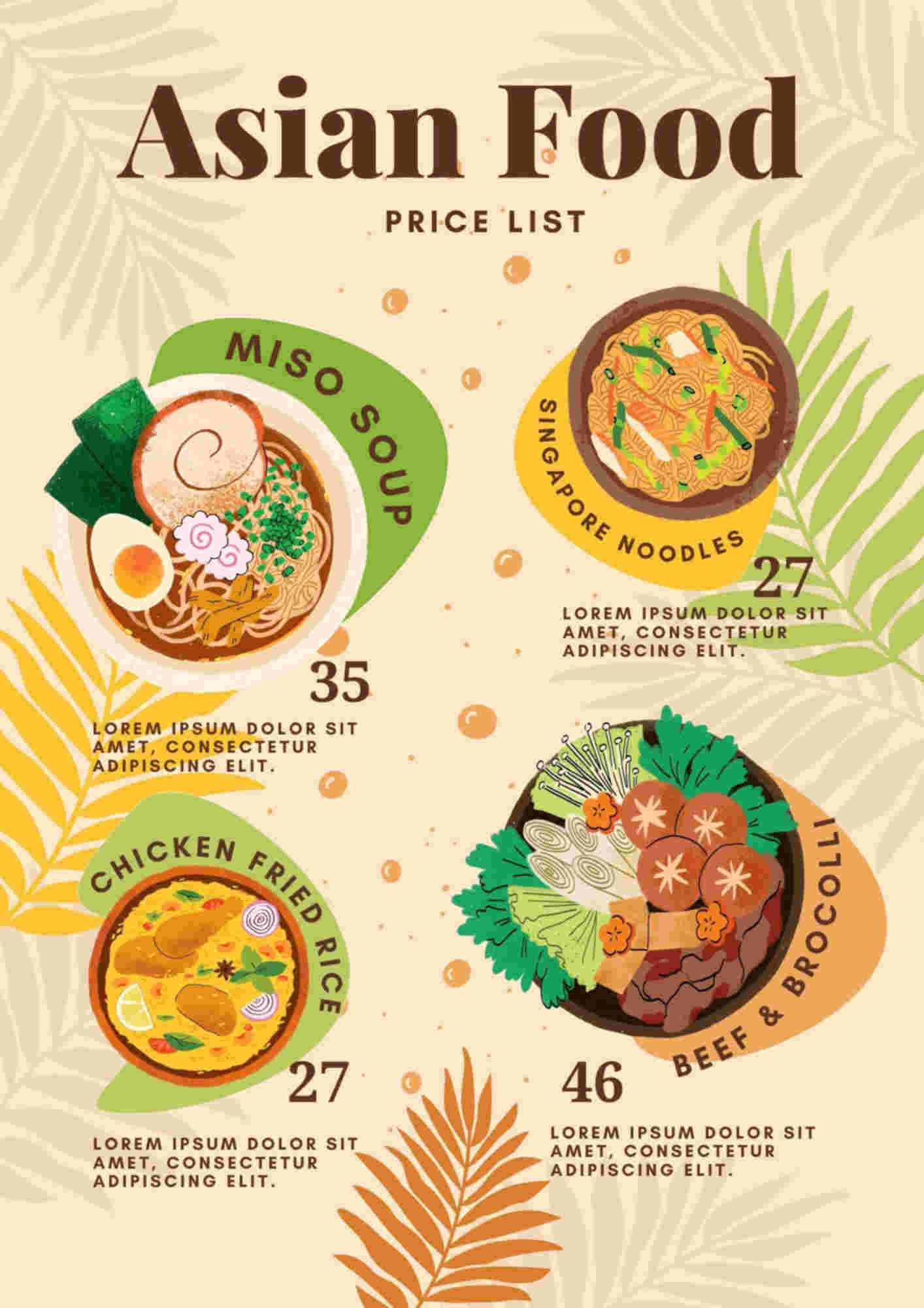 Menu design sample for restaurant
